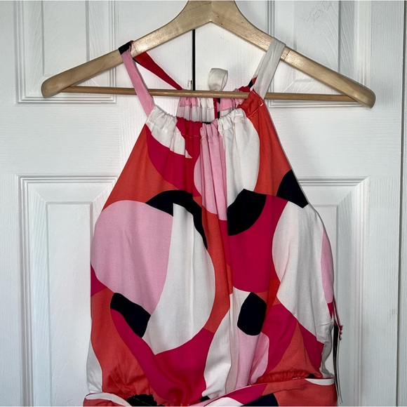 NWT Nordstrom Gibson belted halter romper, bright geometric print Sz M(8/10) - Picture 3 of 14